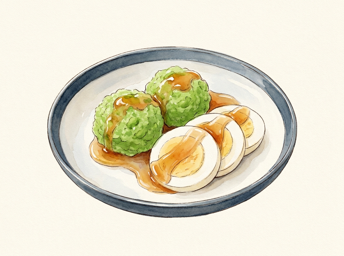 だだちゃ豆のあんかけとゆで卵