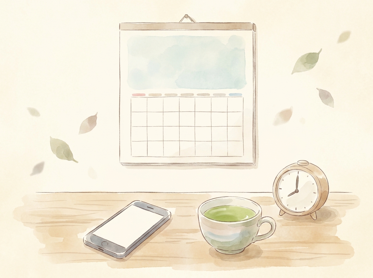 カレンダーとスマホと時計のイラスト