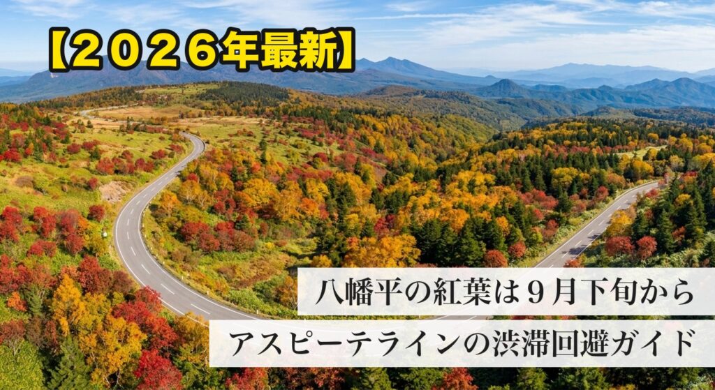 紅葉に染まる八幡平アスピーテラインの俯瞰(イメージ)